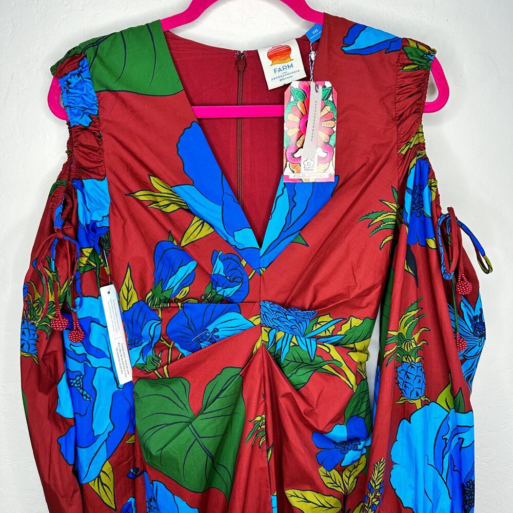 NWT Anthropologie Farm Rio Long Sleeve Floral V Neck Cut Out Midi Dress XXS - Picture 4 of 16
